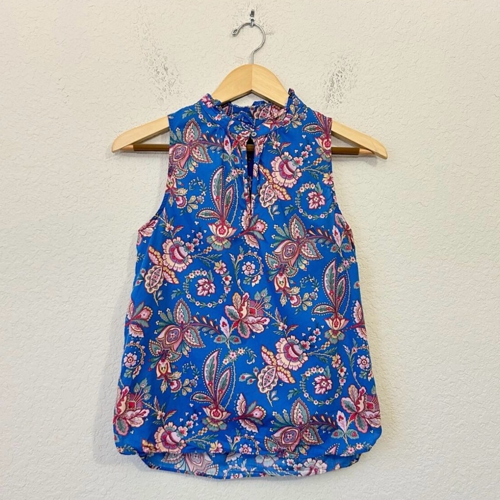 J. Crew Ruffle Neck Liberty Print Flora Bella Sleeveless Top Sz 0